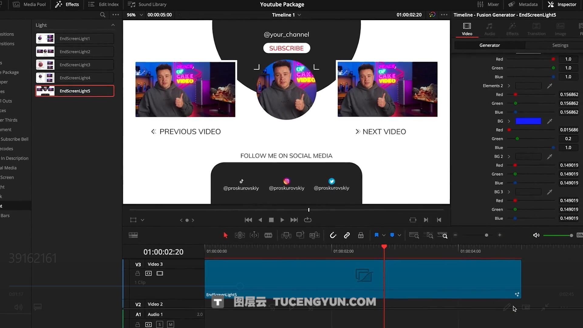 达芬奇预设：323个创意级YouTube自媒体频道图形字幕标题转场动画栏目包装（13144）图层云