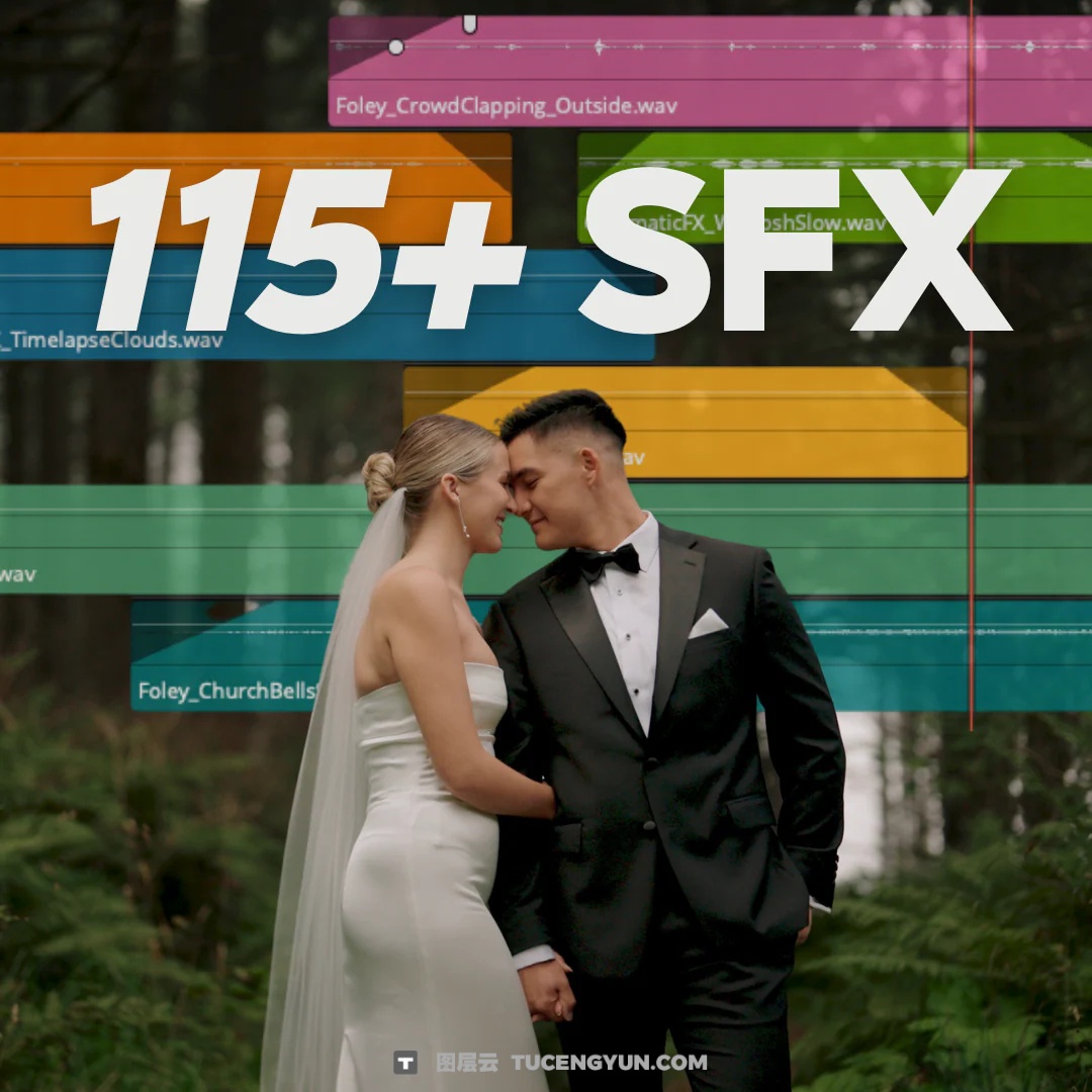 115个热门婚礼短片剪辑拟音、环境、氛围、转场音效素材 RunawayVows – Wedding SFX Pack（13180）图层云