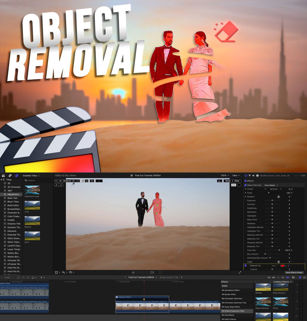 FCPX插件：一键式视频人物对象物体消除视觉效果FCPX插件 Ryan Nangle – Object Removal Effect（13221）