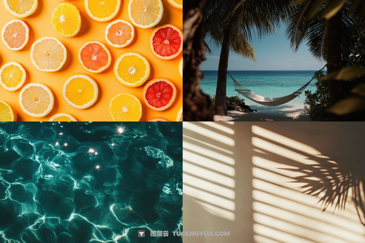 100个经典热带夏季黄昏文艺海滩热带植物水果海面JPG+MP4背景素材 Tropical Vibes（13228）图层云