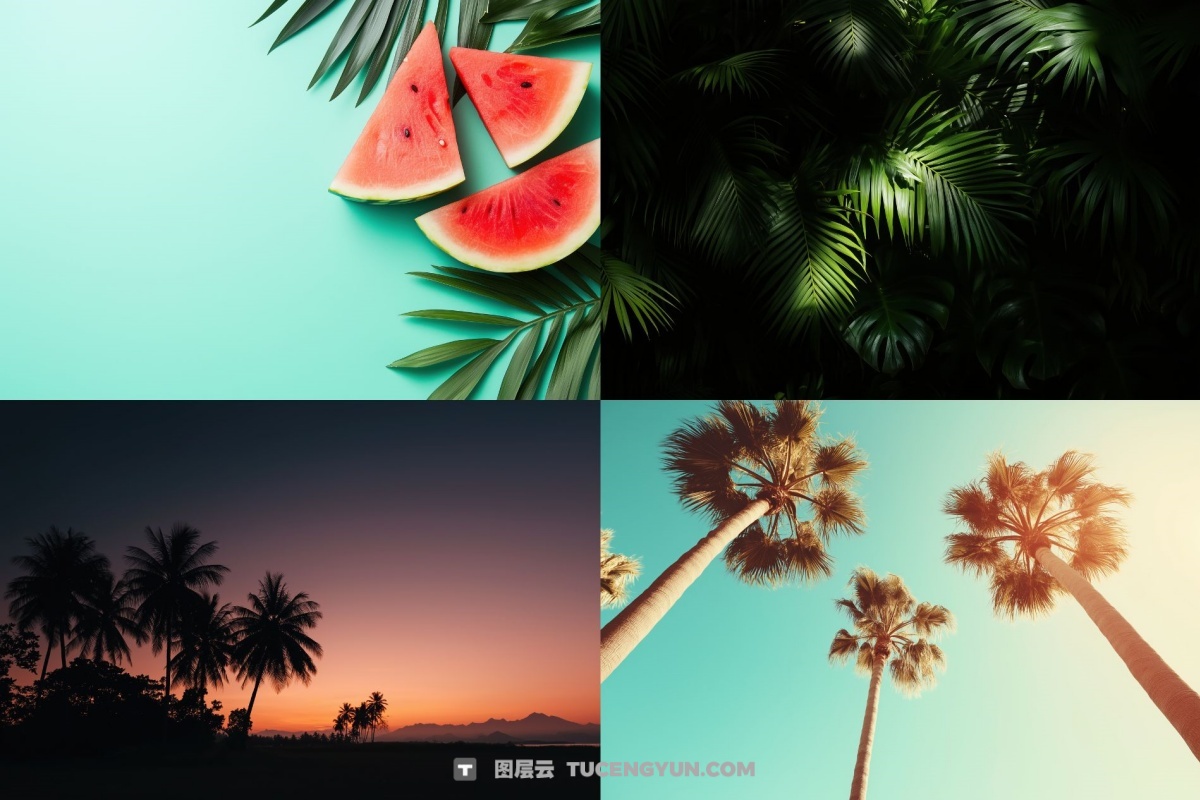100个经典热带夏季黄昏文艺海滩热带植物水果海面JPG+MP4背景素材 Tropical Vibes（13228）图层云