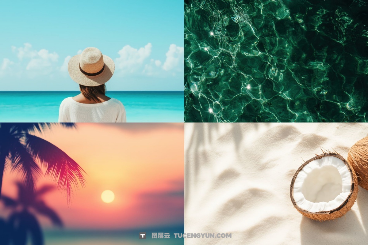 100个经典热带夏季黄昏文艺海滩热带植物水果海面JPG+MP4背景素材 Tropical Vibes（13228）图层云