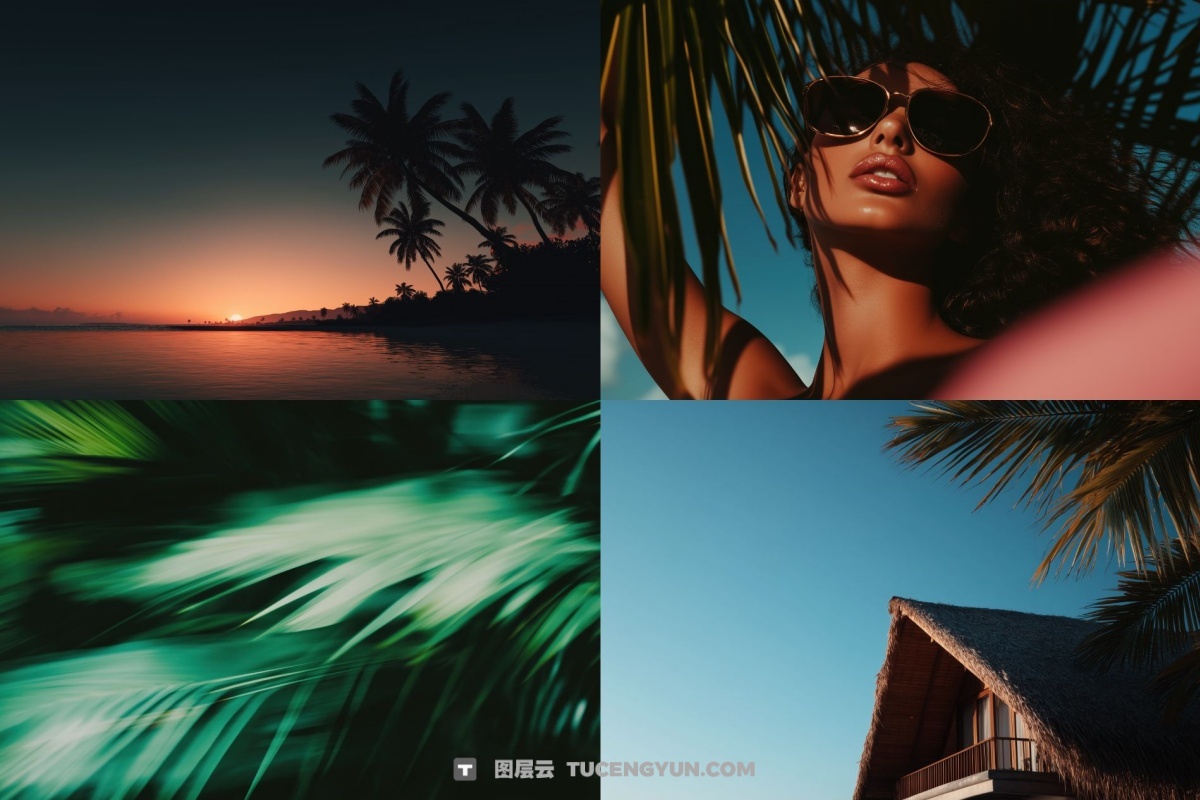 100个经典热带夏季黄昏文艺海滩热带植物水果海面JPG+MP4背景素材 Tropical Vibes（13228）图层云