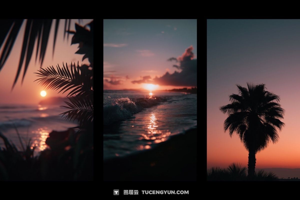 100个经典热带夏季黄昏文艺海滩热带植物水果海面JPG+MP4背景素材 Tropical Vibes（13228）图层云
