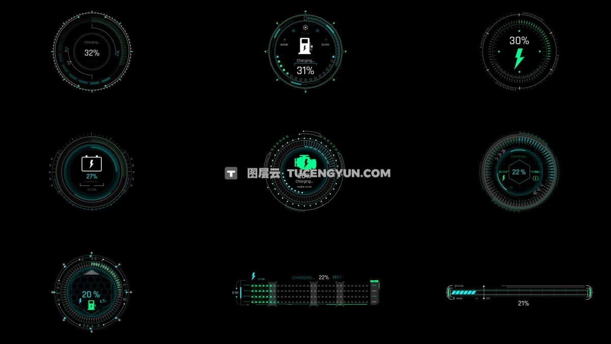 AE模板+PR预设：350组汽车科技感HUD抬头显示UI元素动画（13229）图层云