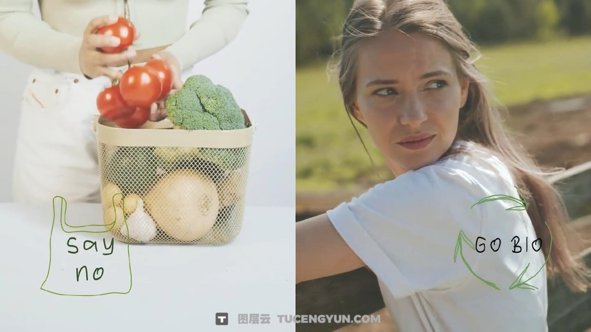 FCPX插件：创意清新氛围健康生态食品广告短片剪辑手绘文字标题动画（13243）图层云