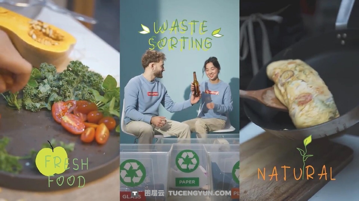 FCPX插件：创意清新氛围健康生态食品广告短片剪辑手绘文字标题动画（13243）图层云