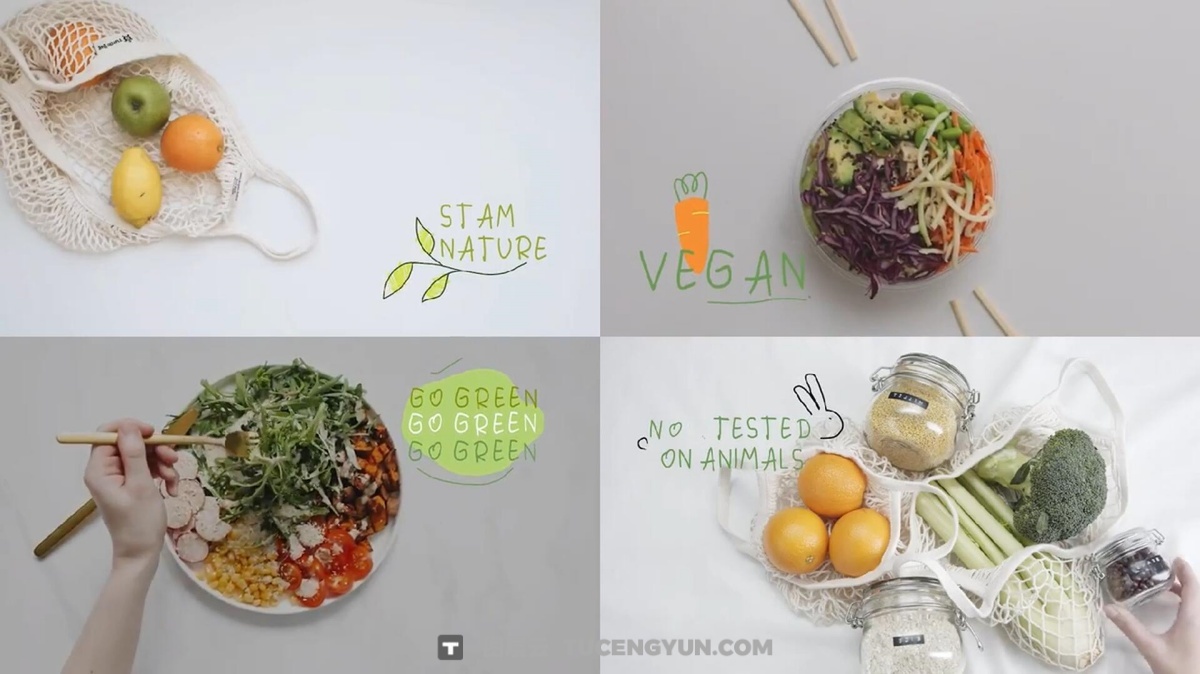 FCPX插件：创意清新氛围健康生态食品广告短片剪辑手绘文字标题动画（13243）图层云