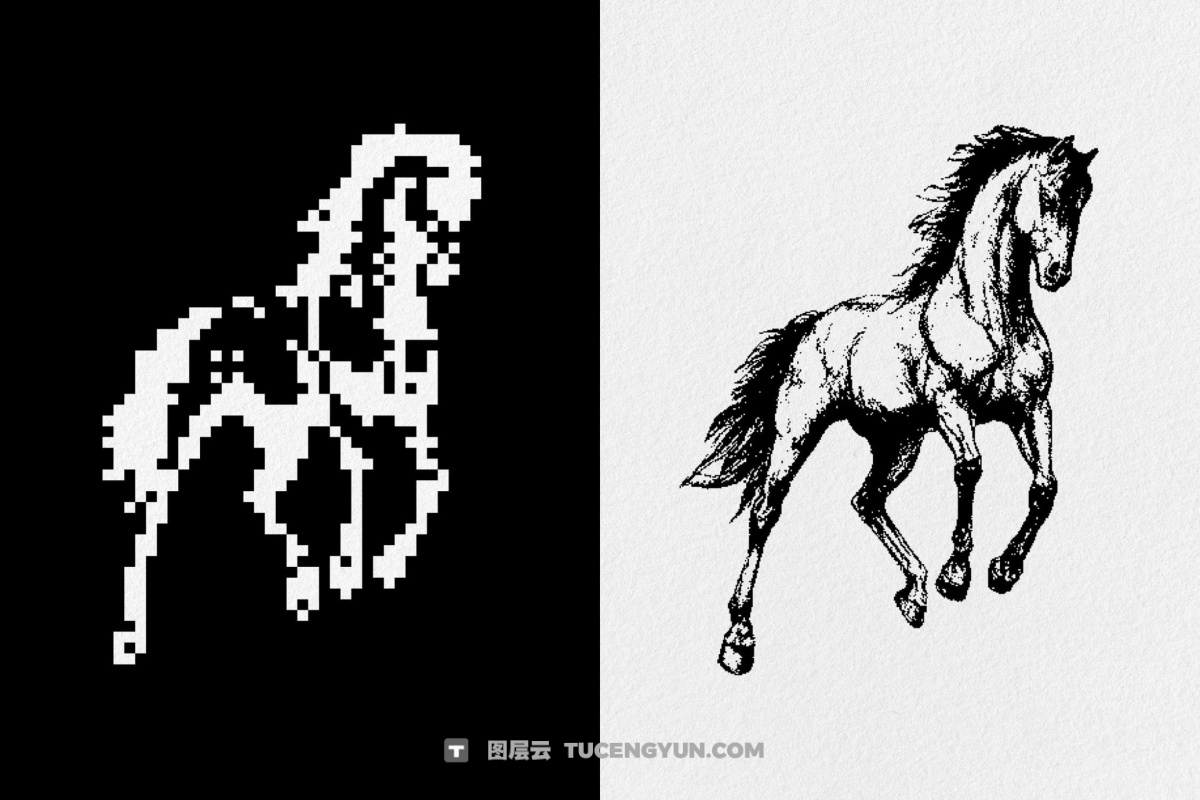 120款暗黑仿旧Y2K低保真像素颗粒位图艺术AI矢量插画图形PNG图片设计元素套装 Dark Aesthetic Dithering Graphic Bundle（13257）图层云