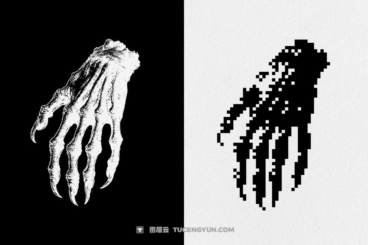 120款暗黑仿旧Y2K低保真像素颗粒位图艺术AI矢量插画图形PNG图片设计元素套装 Dark Aesthetic Dithering Graphic Bundle（13257）图层云