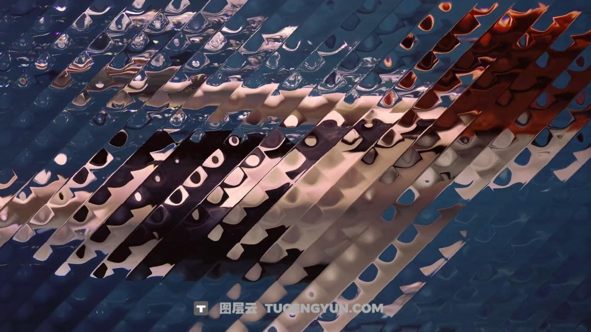 AE模板：真实质感模糊透明长虹条纹波浪纹液态玻璃视频叠加效果4K动画模板（13278）图层云