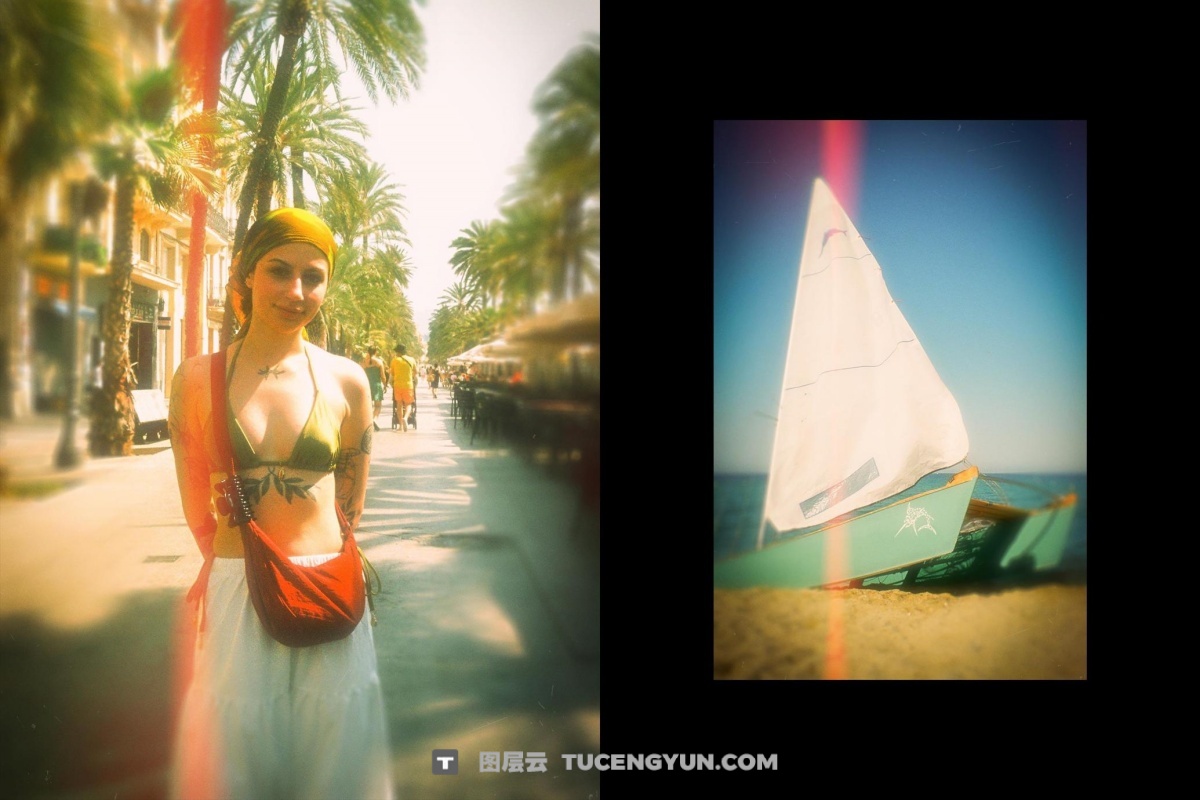 复古文艺温暖朦胧发光做旧胶片漏光模拟封面海报PSD特效样机  Vintage Film Glow Photo Effect（13279）图层云