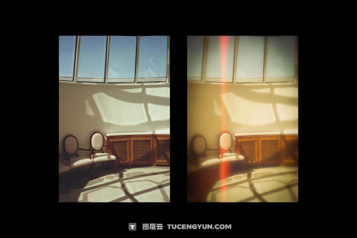 复古文艺温暖朦胧发光做旧胶片漏光模拟封面海报PSD特效样机  Vintage Film Glow Photo Effect（13279）图层云