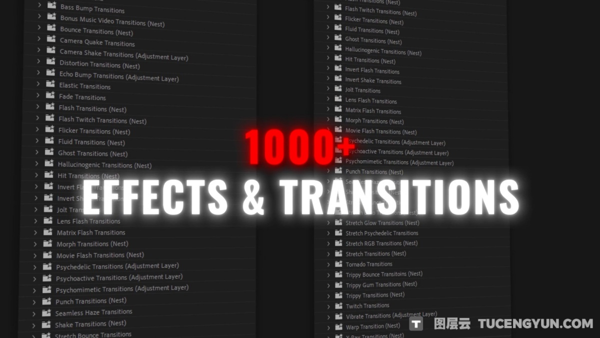 AKV Studios 一键式嘻哈说唱风格音乐MV视频转场过渡视觉特效PR预设 AKV Studios – 1000+ MV Transitions & Effects（13281）图层云