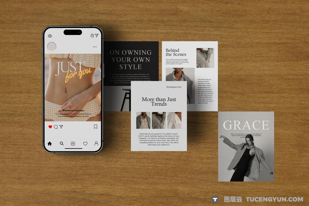 13款极简多角度iPhone 手机屏幕品牌产品浮动展示PSD效果多层场景样机组合 iPhone Screen & Instagram Post Mockups（13326）图层云