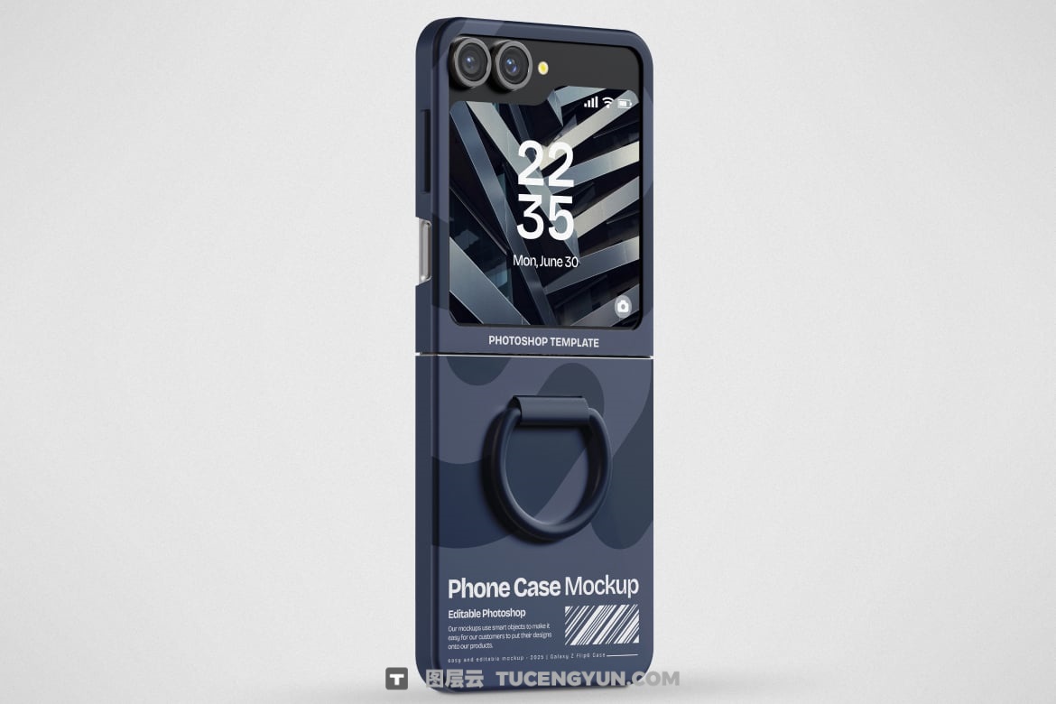 3个高分辨率极简可折叠智能手机屏幕UI设计展示PSD样机 Galaxy Z Flip 6 Phone Case Mockup（13356）图层云