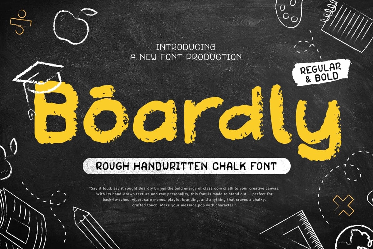英文字体：真实粗糙艺术感黑板手写粉笔触感创意封面海报设计字体 Boardly – Rough Handwritten Chalk Font（13359）