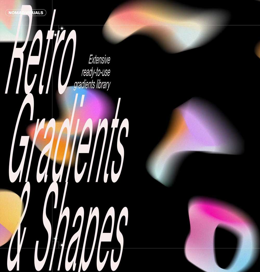 90款复古抽象艺术弥散光渐变散射AI矢量背景图形设计套装 Angeles – Retro Gradients & Shape