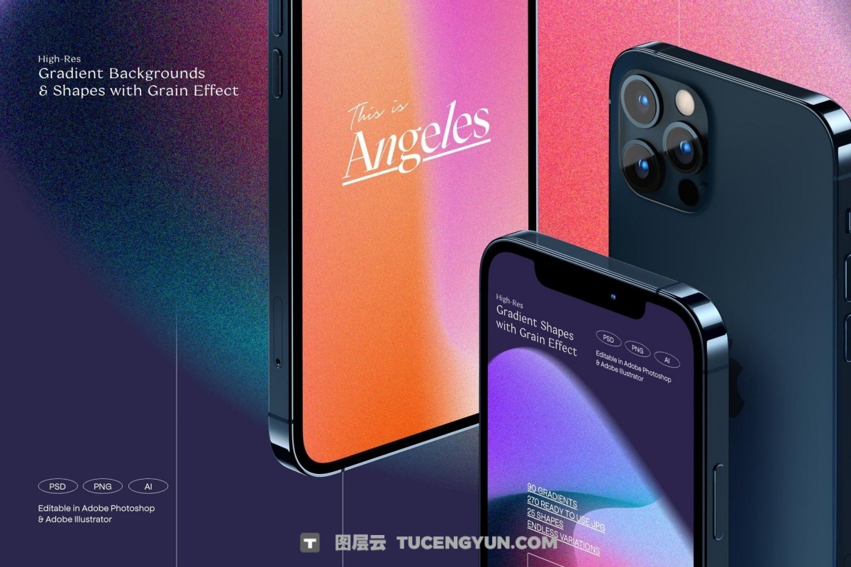 90款复古抽象艺术弥散光渐变散射AI矢量背景图形设计套装 Angeles – Retro Gradients & Shape（13406）图层云