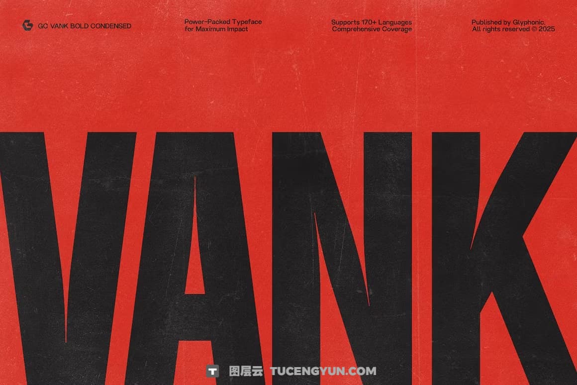 英文字体：大胆冲击力感极简品牌浓缩logo标题排版无衬线字体 Vank – Strong Bold Condensed（13421）图层云