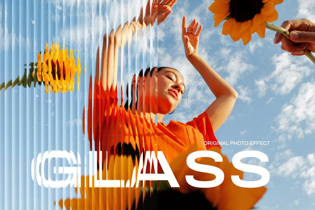 全新抽象艺术竖条纹透明玻璃扭曲折射特效PSD样机 Fractured Glass Photo Effect（13430）