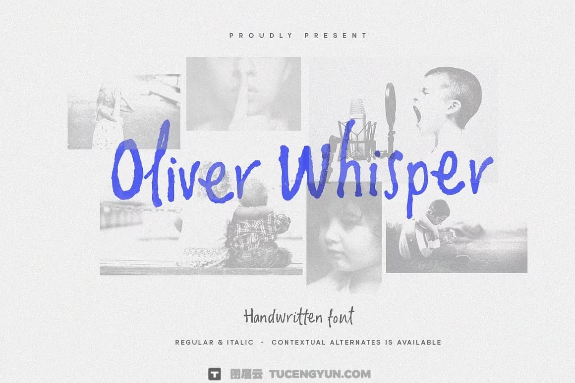 英文字体：复古潦草做旧手写风格钢笔水墨墨迹纹理笔触字体包 Oliver Whisper Messy Handwritten（13439）图层云