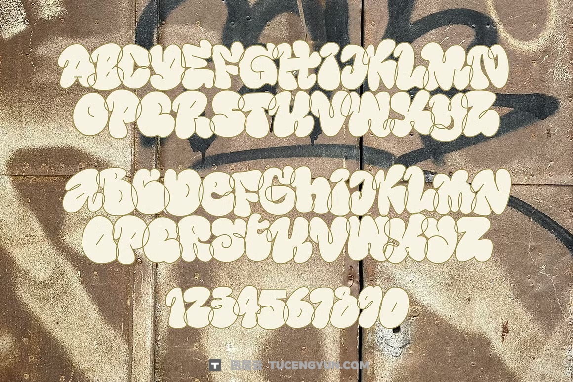 英文字体：大胆叛逆街头涂鸦Y2K气泡logo标题排版封面海报装饰字体 Rune – Authentic Grafity Look（13572）图层云