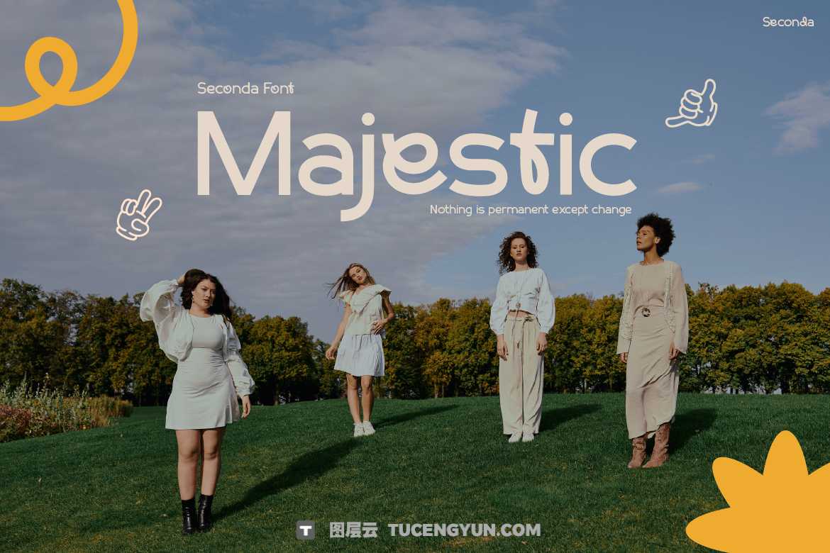 英文字体：大胆现代圆润曲线优雅品牌海报包装设计无衬线封面海报字体 Seconda – Modern Font（13577）图层云