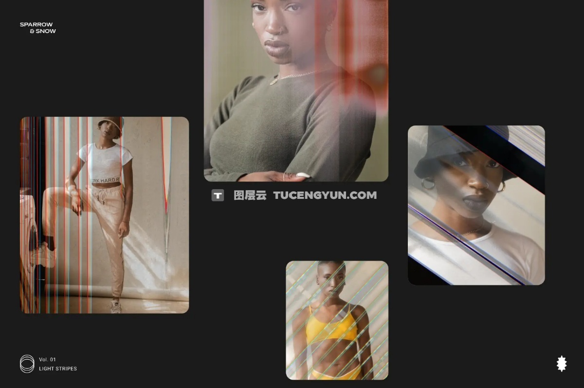 65种高分辨率线性霓虹浅色渐变条纹叠加背景纹理 Light Stripes Hi-Res Overlays & Textures（13610）图层云