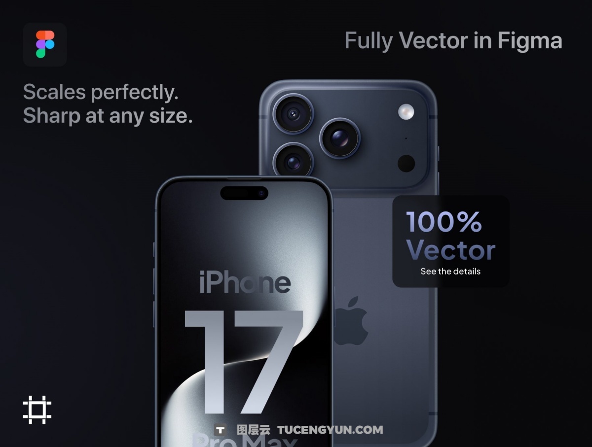 苹果iPhone 17 Pro Max手机UI平面界面设计展示Figma矢量样机 Iphone 17 Pro Max Mockup | Vector Figma（13623）图层云