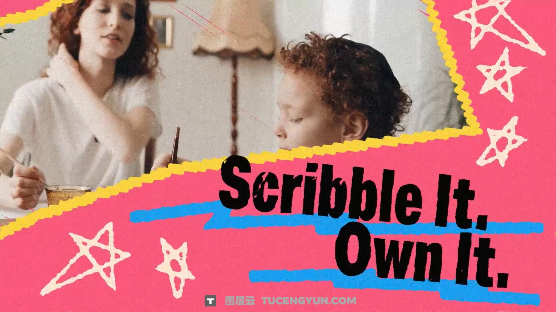 AE模板：大胆潦草粉笔手绘涂鸦粗糙文字标题动画（13879）图层云