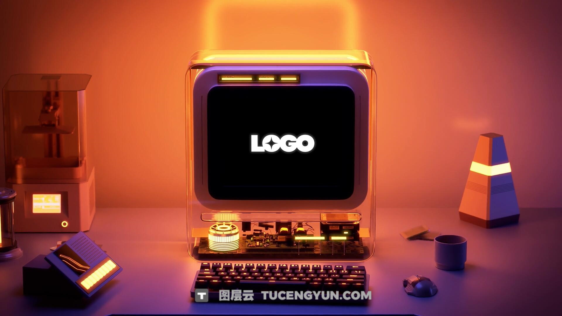 FCPX插件：复古超现实主义未来派3D桌面4K动画模板（13881）图层云