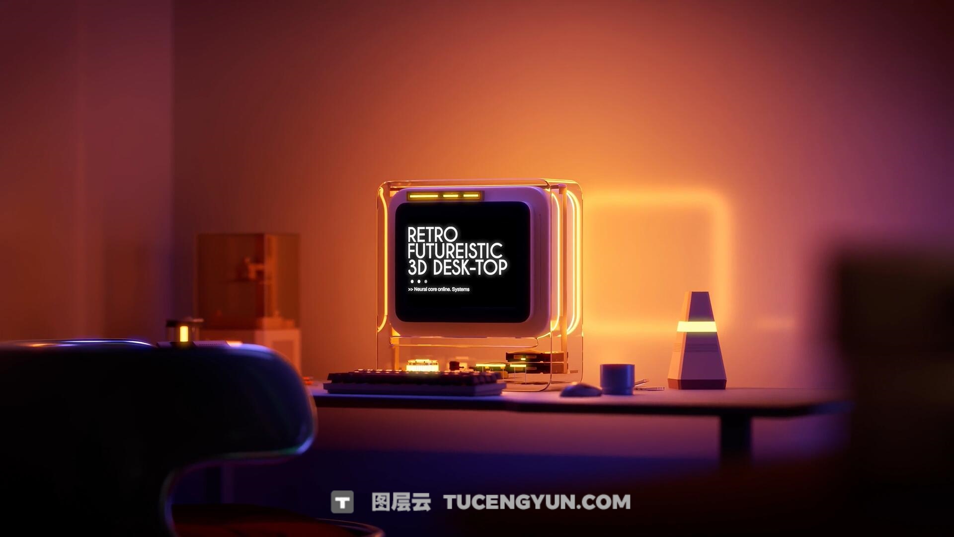 FCPX插件：复古超现实主义未来派3D桌面4K动画模板（13881）图层云