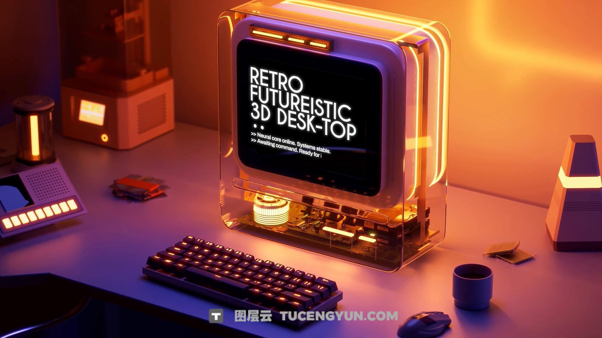 FCPX插件:复古超现实主义未来派3D桌面4K动画模板(13881)图层云 FCPX插件:复古超现实主义未来派3D桌面4K动画模板(13881)图层云