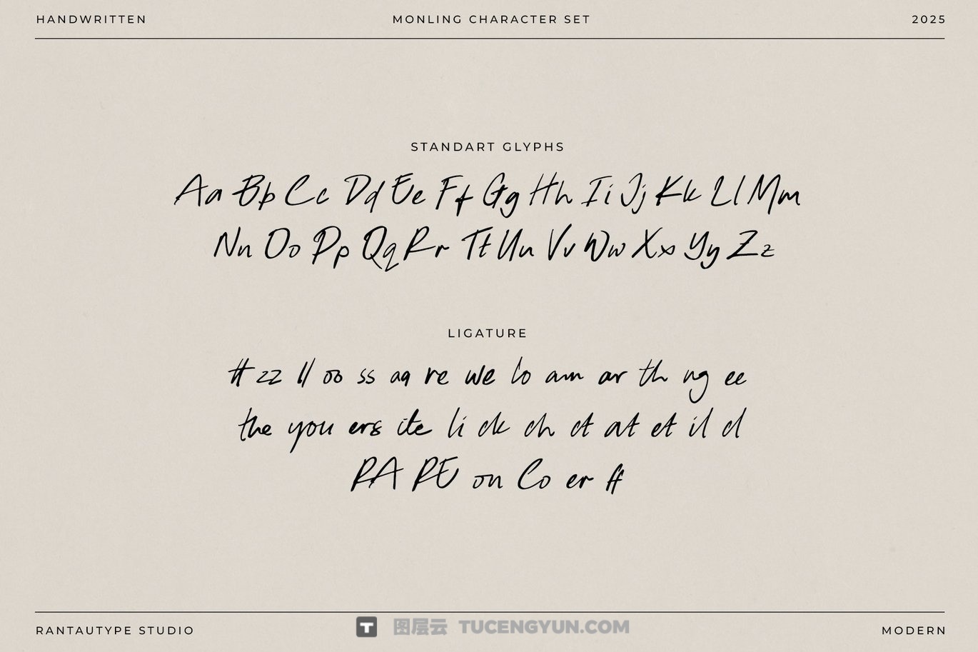 英文字体：真实自然流畅手写连笔logo徽标标题排版字体 Monling Handwritten Notes Font（13688）图层云