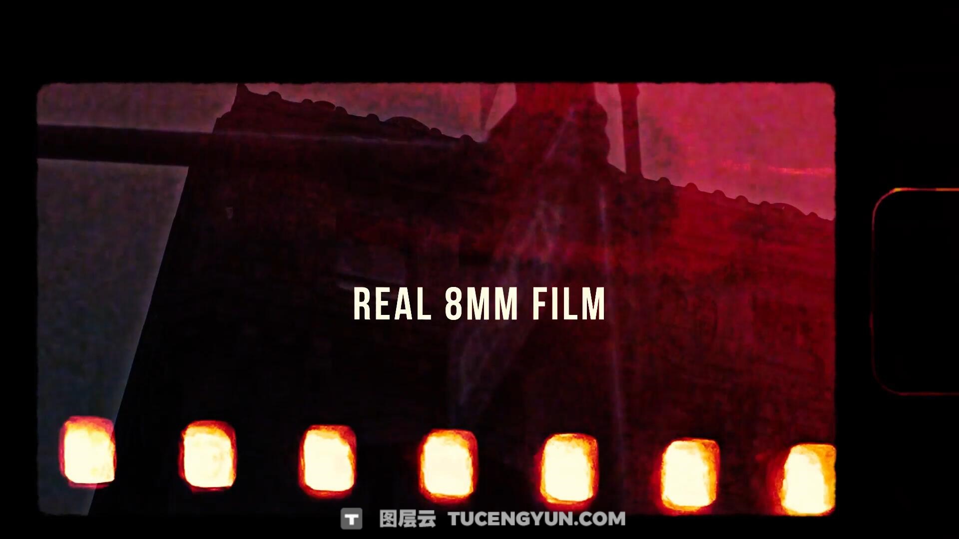 FCPX插件：50个复古Super 8mm胶片打孔、烧录、漏光、砂砾、快门无缝转场过渡+音效（13696）图层云