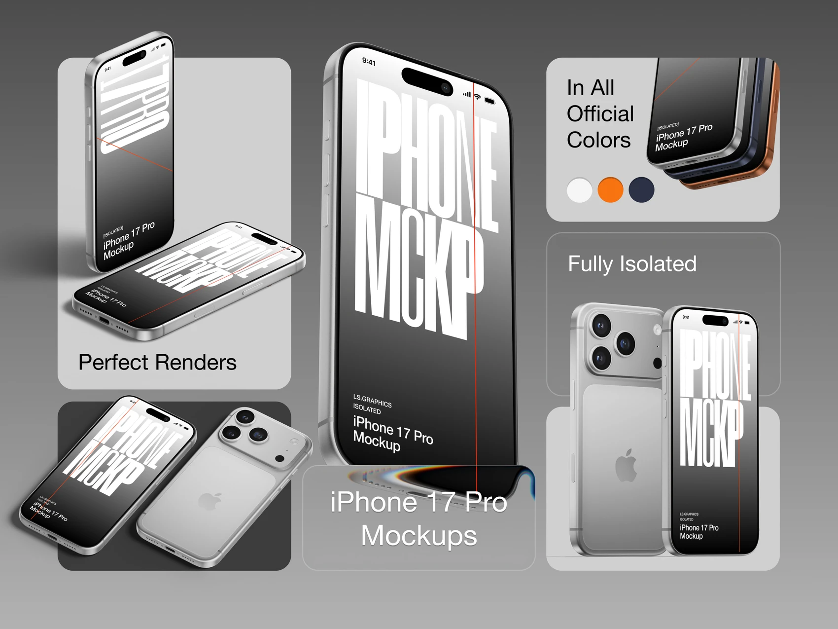 16款创意极简iPhone 17 Pro手机屏幕UI界面设计展示PSD样机组合 iPhone 17 Pro Mockups（13710）