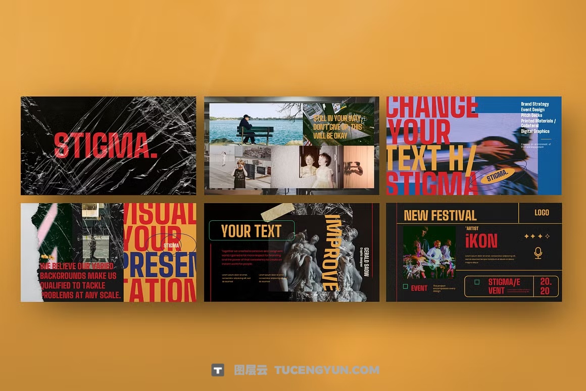 PPT模板:街头复古潮流时尚创意撞色PPT演示文稿模板 STIGMA Powerpoint – Creative Design(13896)图层云 PPT模板:街头复古潮流时尚创意撞色PPT演示文稿模板 STIGMA Powerpoint – Creative Design(13896)图层云