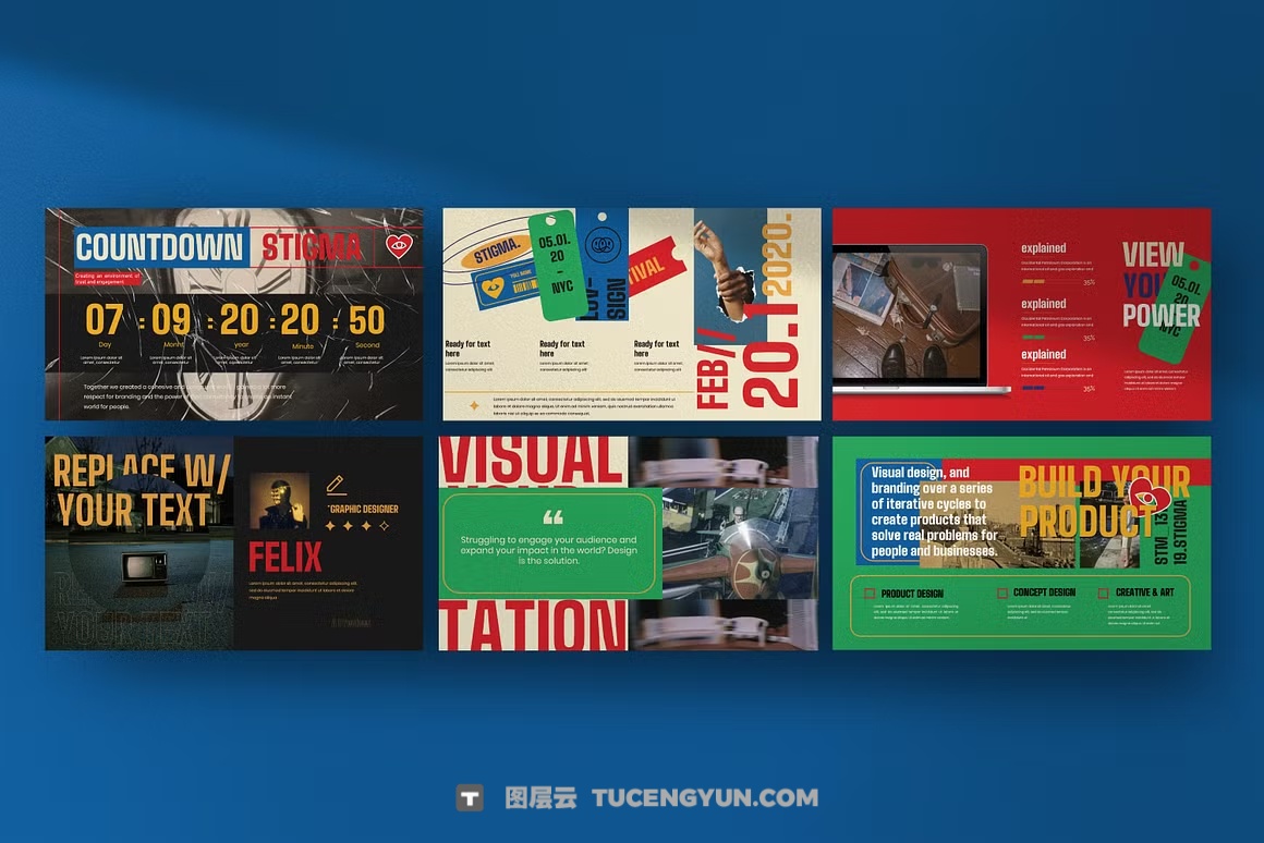 PPT模板:街头复古潮流时尚创意撞色PPT演示文稿模板 STIGMA Powerpoint – Creative Design(13896)图层云 PPT模板:街头复古潮流时尚创意撞色PPT演示文稿模板 STIGMA Powerpoint – Creative Design(13896)图层云