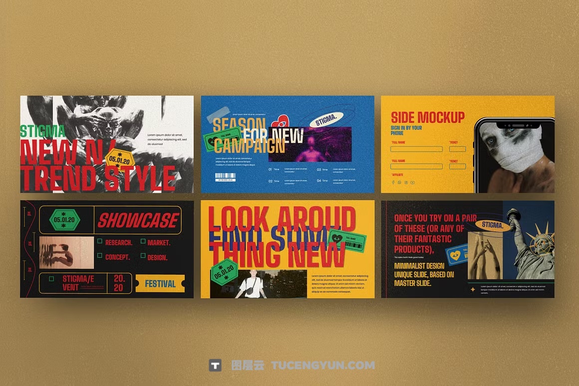 PPT模板:街头复古潮流时尚创意撞色PPT演示文稿模板 STIGMA Powerpoint – Creative Design(13896)图层云 PPT模板:街头复古潮流时尚创意撞色PPT演示文稿模板 STIGMA Powerpoint – Creative Design(13896)图层云