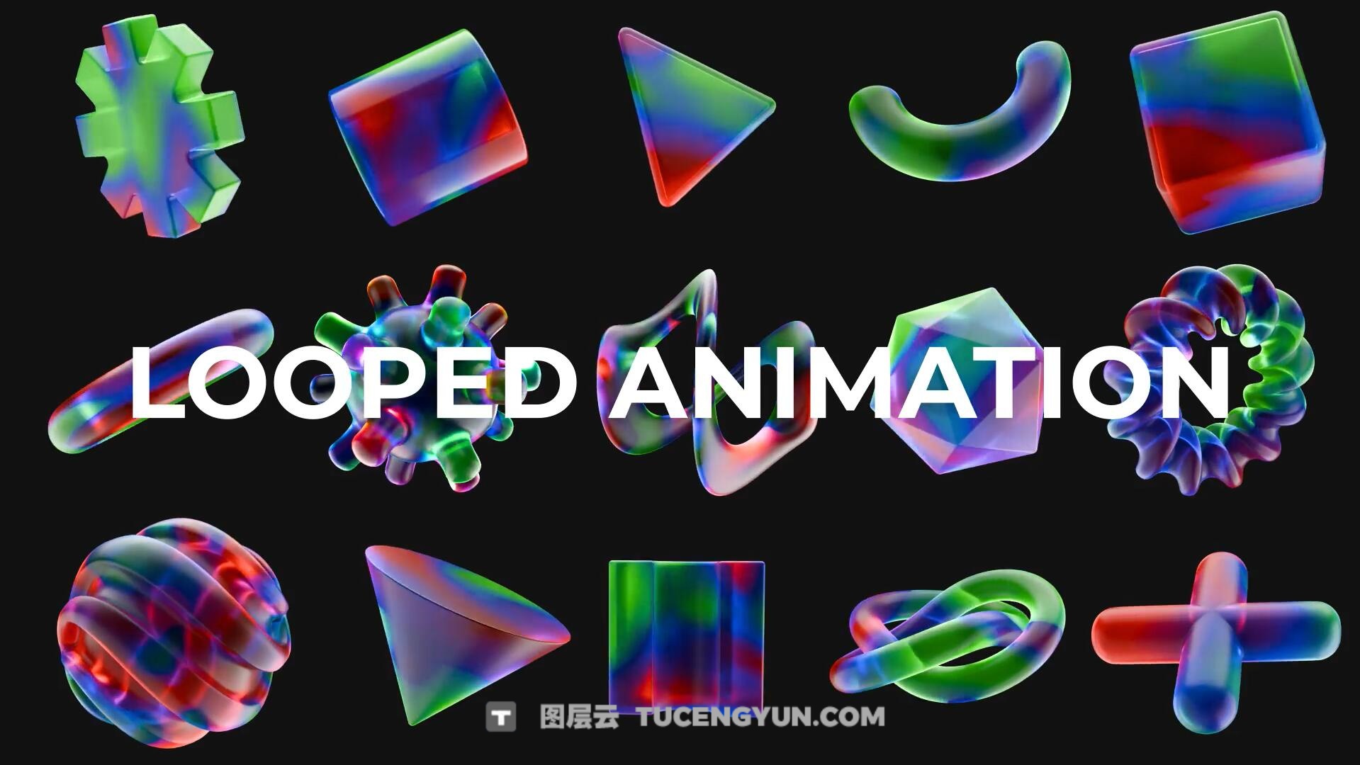 PR模板:抽象3D艺术玻璃彩色几何形状纹理透明水晶元素包(13899)图层云 PR模板:抽象3D艺术玻璃彩色几何形状纹理透明水晶元素包(13899)图层云