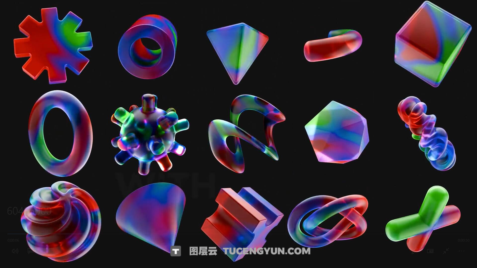 PR模板:抽象3D艺术玻璃彩色几何形状纹理透明水晶元素包(13899)图层云 PR模板:抽象3D艺术玻璃彩色几何形状纹理透明水晶元素包(13899)图层云