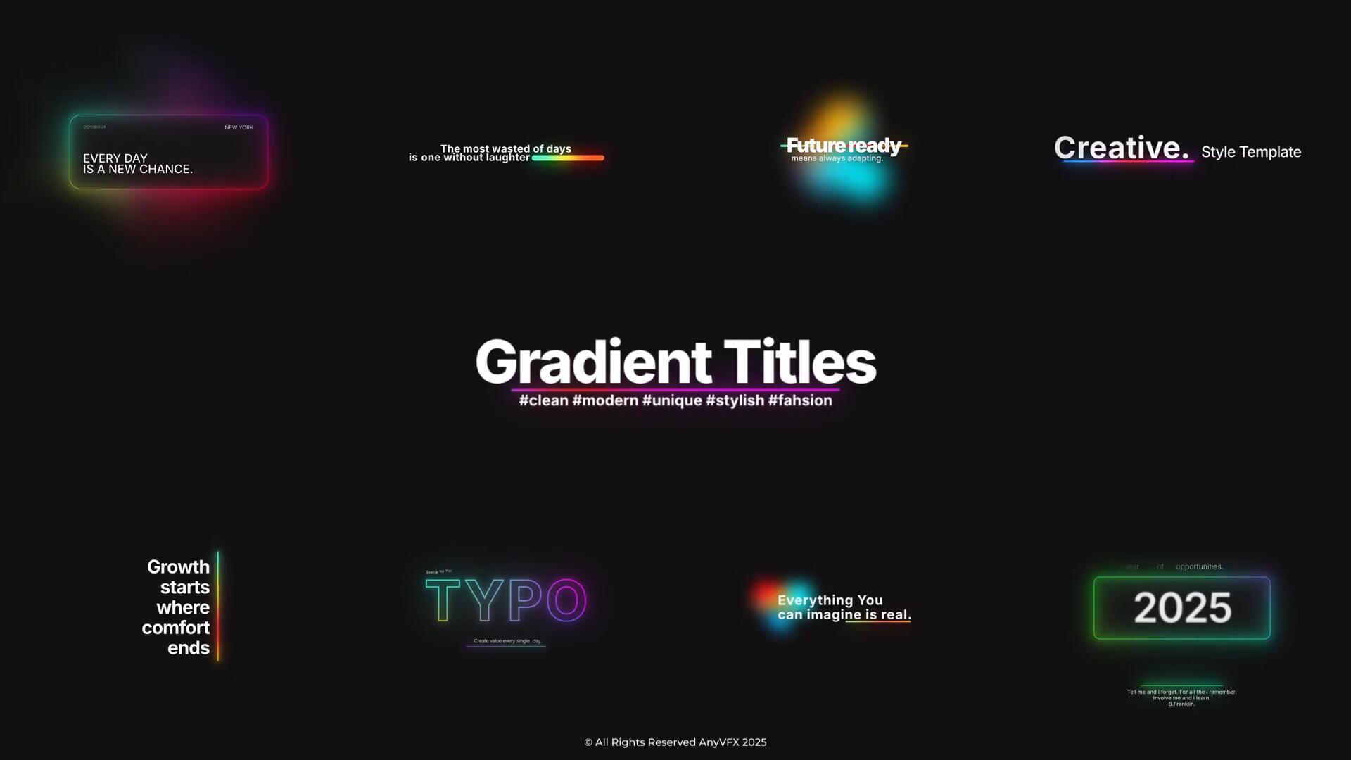 达芬奇模板:全息霓虹渐变文字标题排版动画(13788)