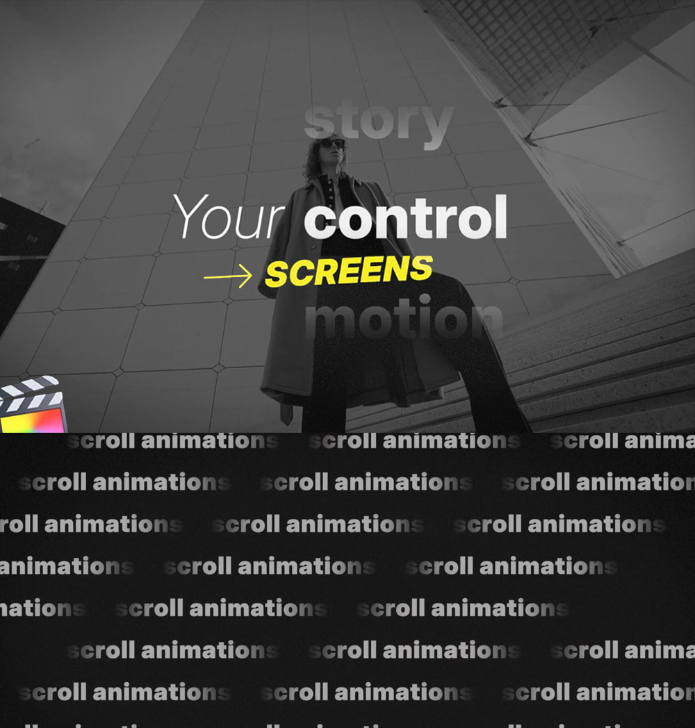 FCPX插件:真实感屏幕滑动文字图片滚动循环效果+转场过渡 Scrolling Screens(13809)