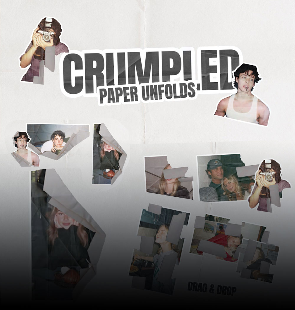 AE模板:复古仿旧拼贴艺术褶皱纸张打开视觉效果模板(13812)