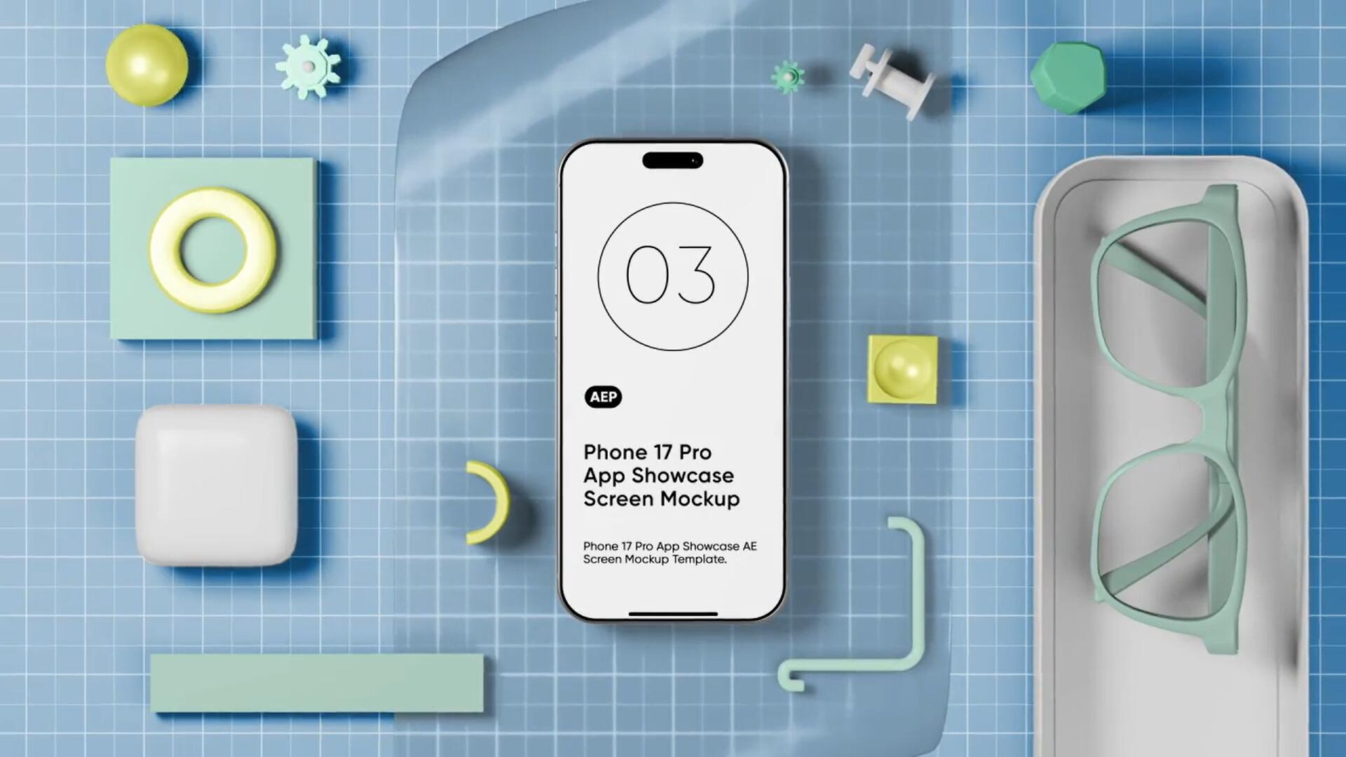 AE模板:极致3D简约IPhone 17 Pro手机APP应用UI展示场景动画模板(13811)