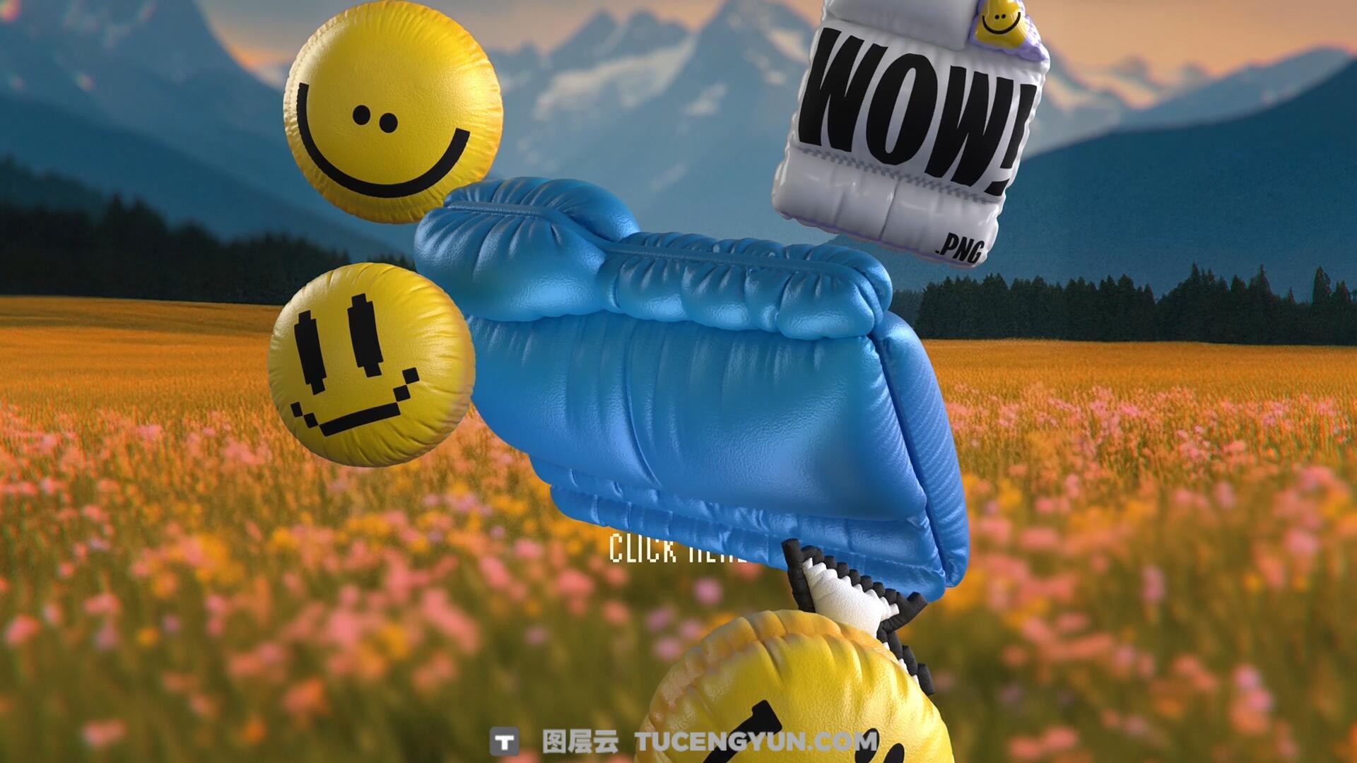 AE模板：创意潮流3D艺术风格品牌物料元素动画模板（13825）图层云