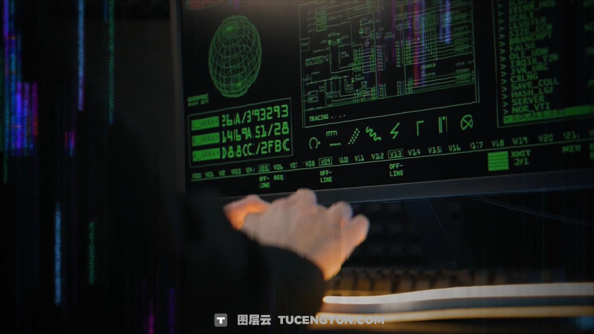 达芬奇预设：老式CRT黑客入侵数据失真程序代码屏幕警告视觉叠加效果（13826）图层云