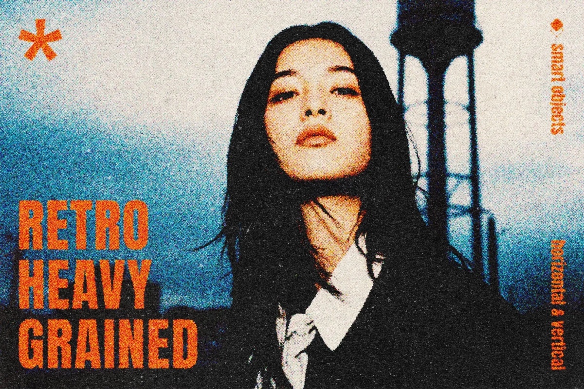 老式胶片风格深邃色调厚颗粒叠加电影海报封面设计PSD特效样机 Retro Heavy Grained Photo Effect(13829)