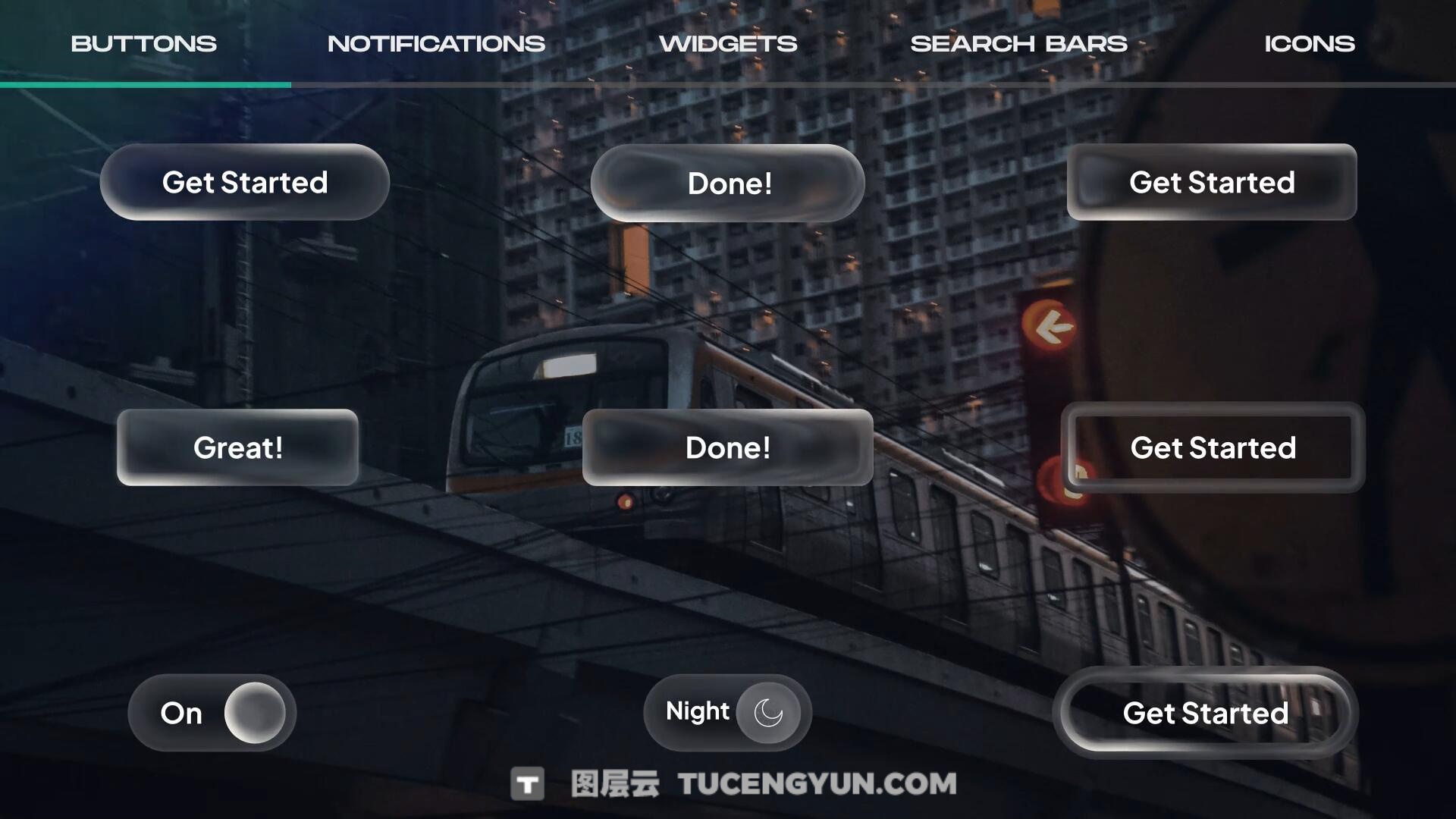 AE模板：苹果液态玻璃风格按钮、图标、通知、 部件、搜索栏UI动画模板（13859）图层云